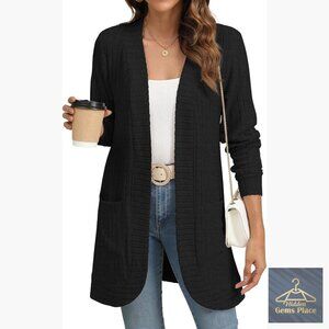 Long Sleeve Open Front Cardigan Lightweight Loose Knit with Pockets